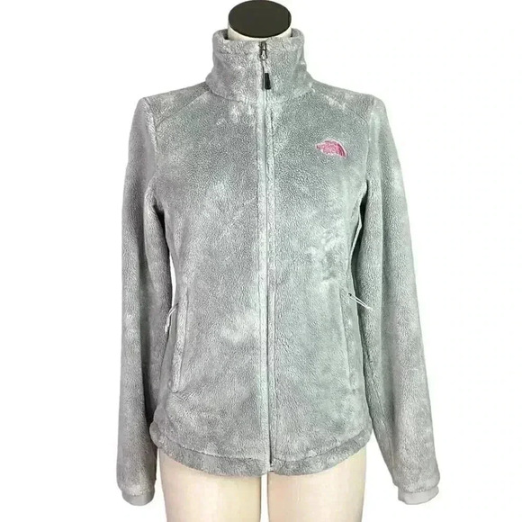 The North Face Women S Osita Fleece Jacket Gray Pink Ribbon Breast Cancer Zip Up - Picture 1 of 11